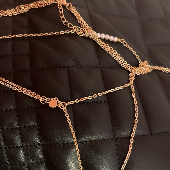 New three chain dangle necklace bar and faux pearl beaded - Picture 5 of 8